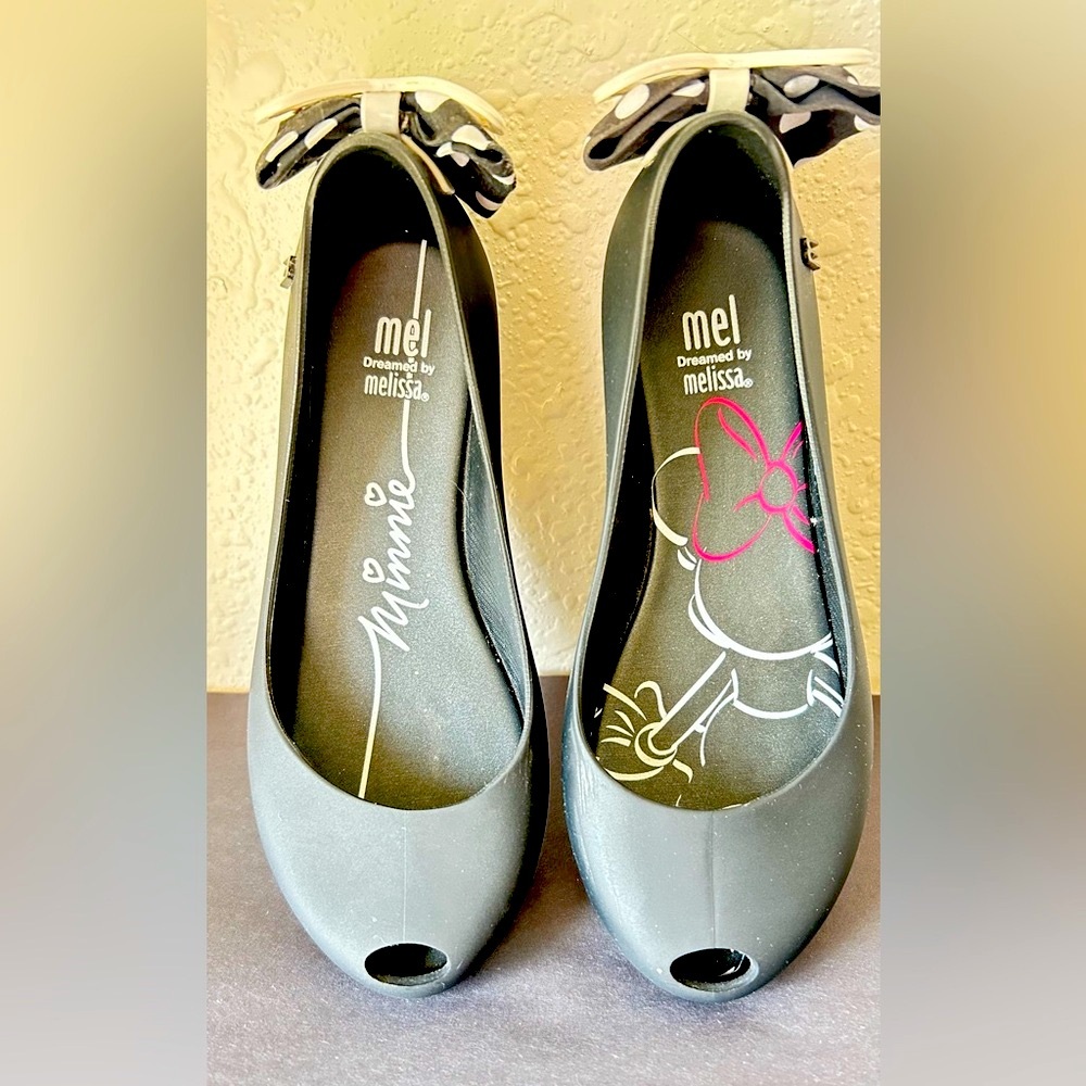 Mini Melissa x DISNEY Black Peep-Toe Flats with Bow Detail